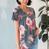 Tops NeeSee's Dresses | Forever Ever Modest Blouse Heather Charcoal Floral