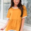 Tops NeeSee's Dresses | Predicting Joy Ahead Modest Peplum Blouse Mustard