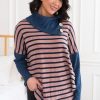 Tops NeeSee's Dresses | Admiring Beauty Modest Sweater Pink/Navy Stripe/Navy