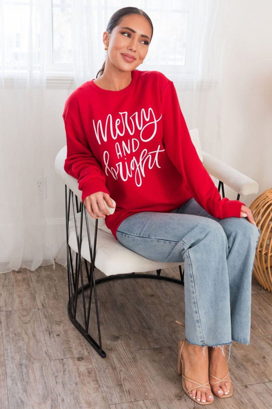 Tops NeeSee's Dresses | It'S All Merry & Bright Modest Sweatshirt Red