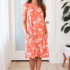 Dresses NeeSee's Dresses | The Gertrude Deep Coral/Ivory Floral