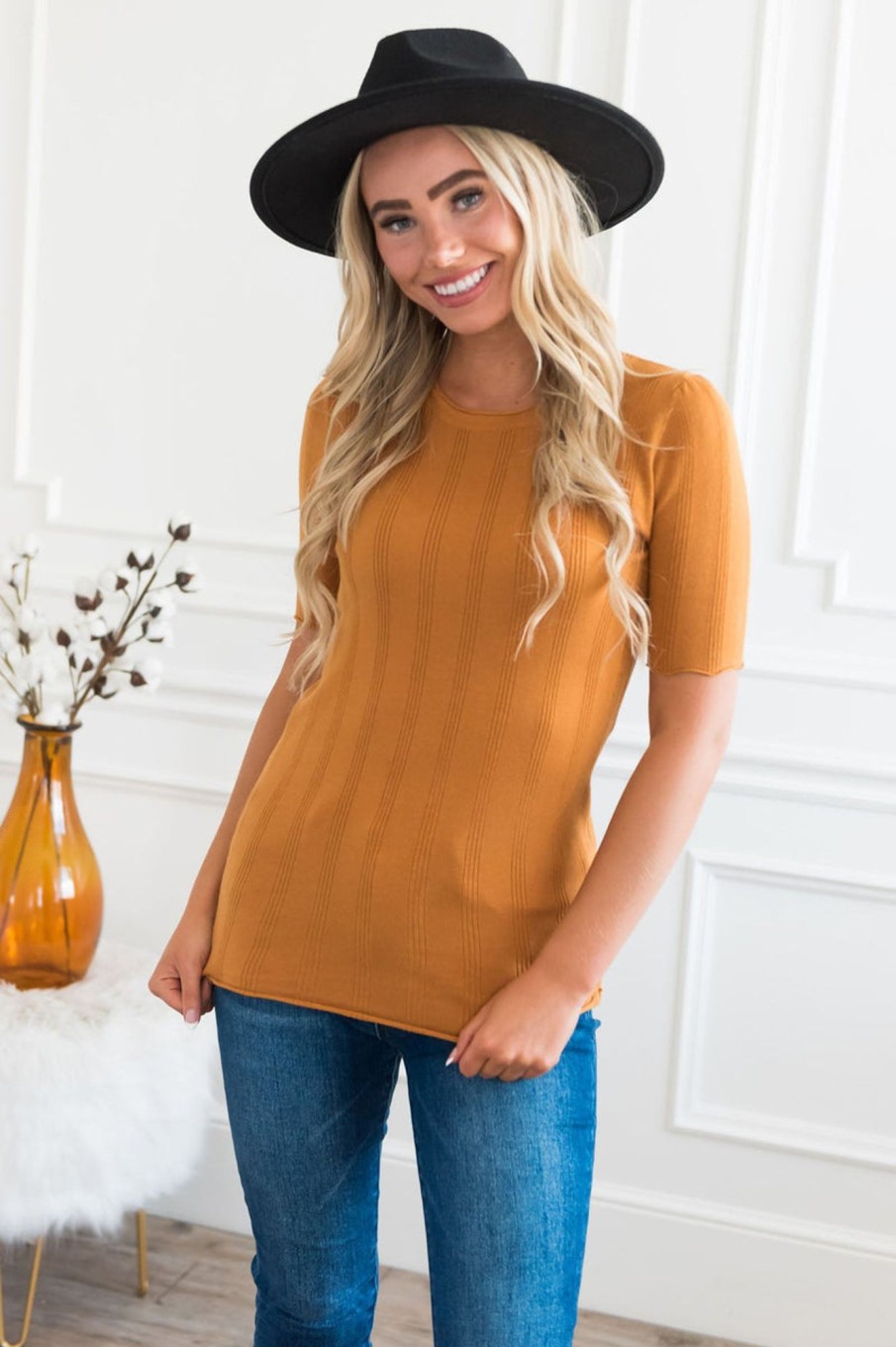 Tops NeeSee's Dresses | Cream & Sugar Ribbed Sweater Top Caramel