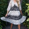 Dresses NeeSee's Dresses | The Chere Ivory/Black/Pale Pink Floral