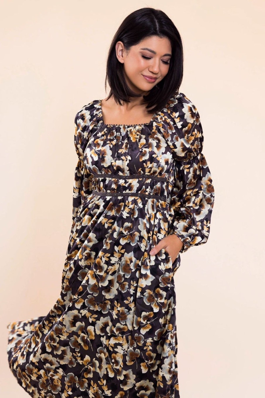 Dresses NeeSee's Dresses | The Veda Charcoal Floral