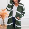 Tops NeeSee's Dresses | Ever So Stylish Modest Striped Cardigan Hunter Green/White