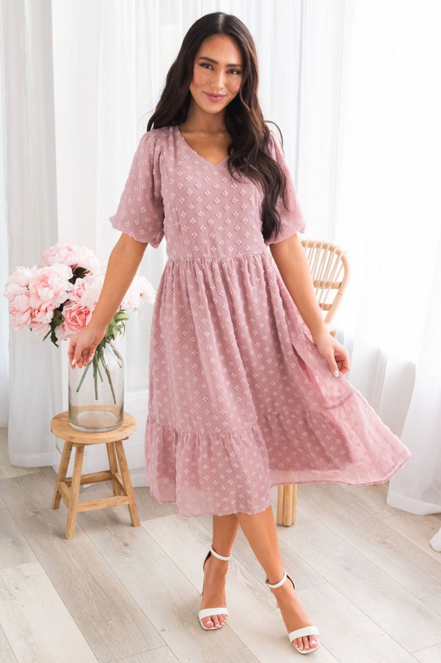 Dresses NeeSee's Dresses | The Gregoria Mauve Swiss Dot