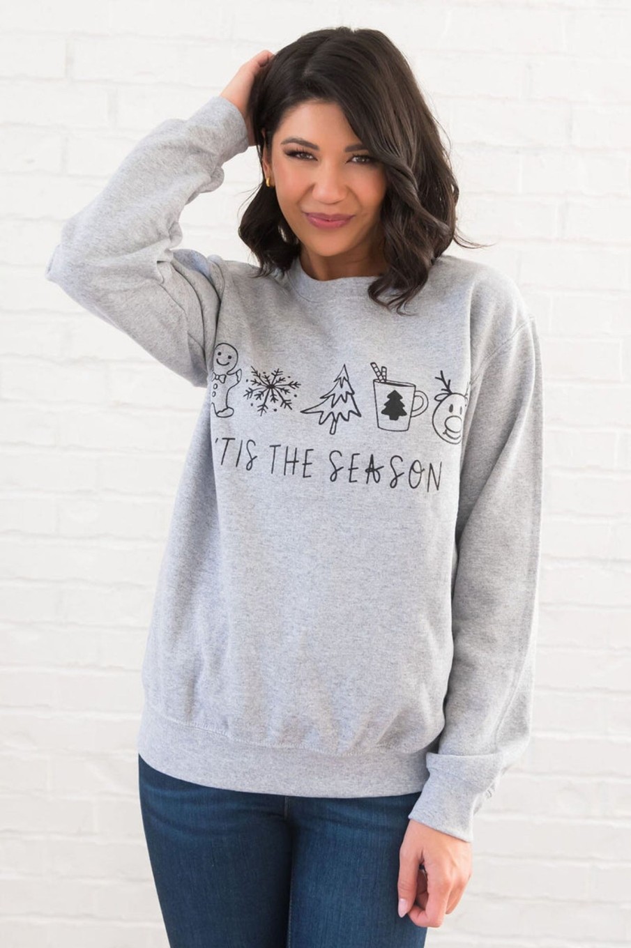 Tops NeeSee's Dresses | Tis The Season Modest Sweatshirt Dark Grey