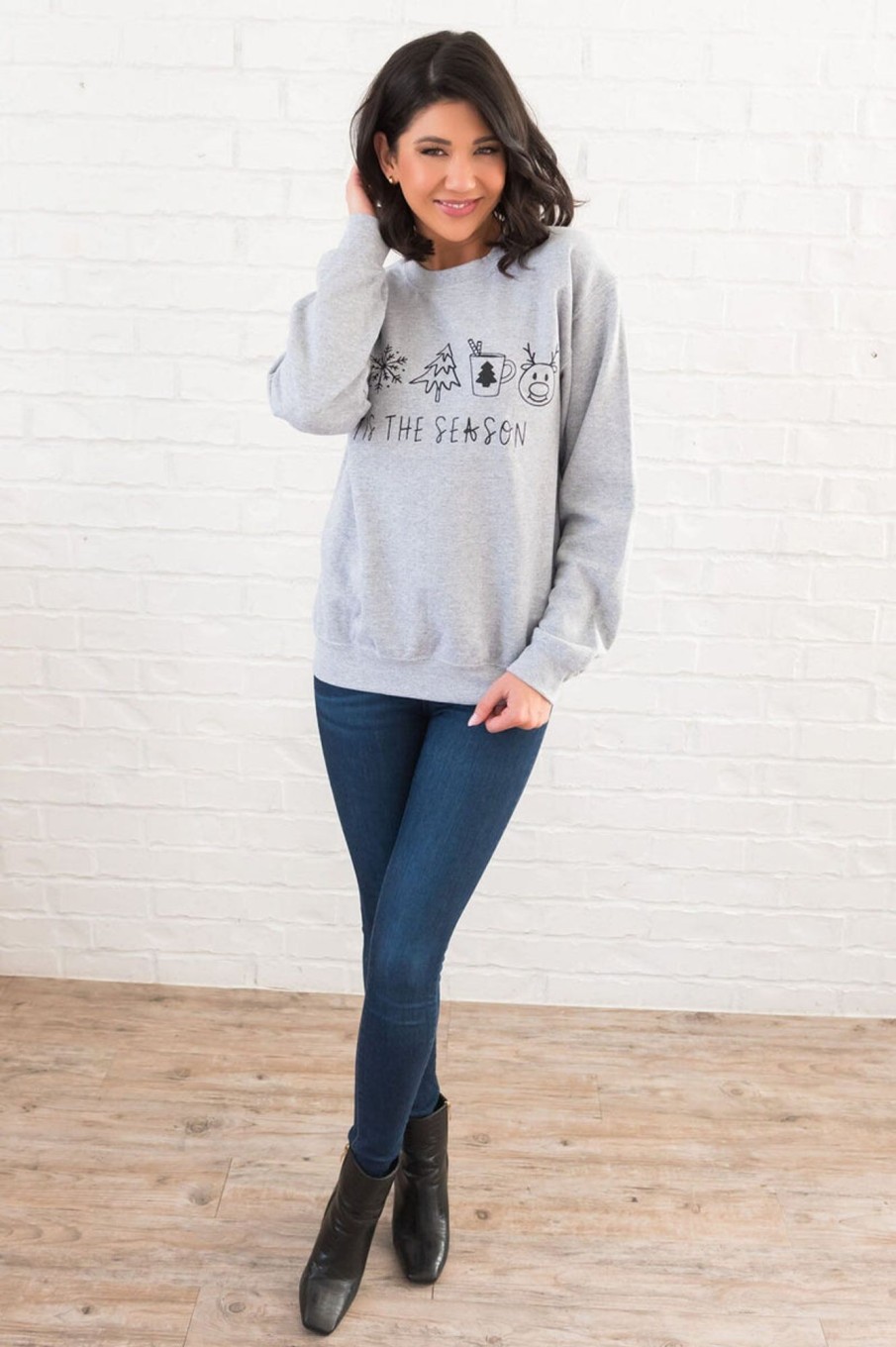 Tops NeeSee's Dresses | Tis The Season Modest Sweatshirt Dark Grey