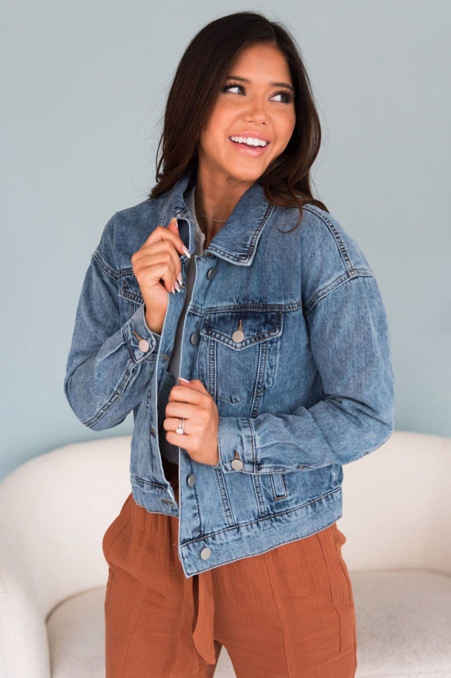 Tops NeeSee's Dresses | Never Saying Goodbye Modest Denim Jacket Medium Wash Denim