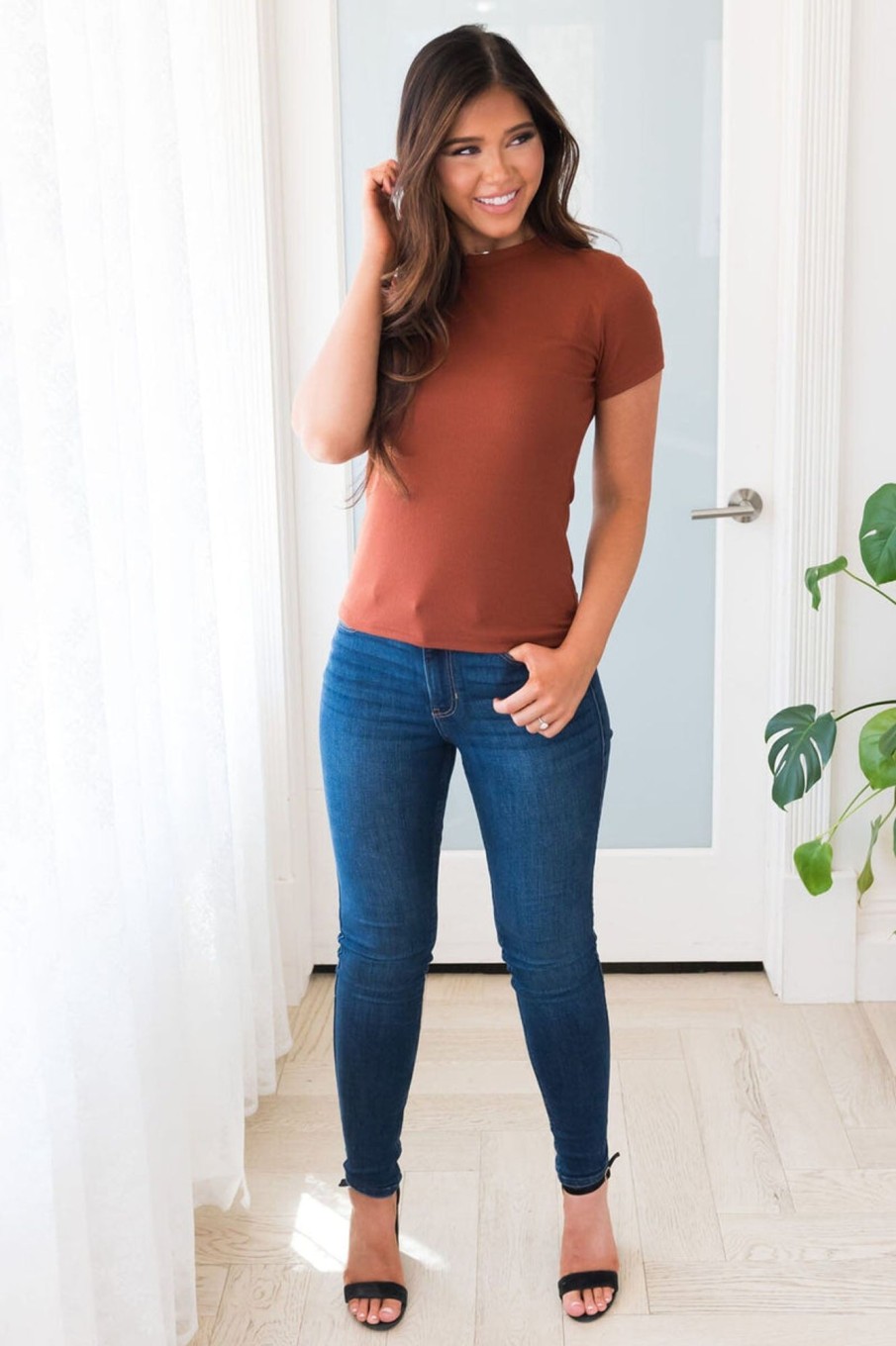 Tops NeeSee's Dresses | Ever So Lovely Modest Ribbed Top Pumpkin Spice