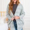 Tops NeeSee's Dresses | Moonlight Glow Modest Hooded Jacket Mint/Black Plaid