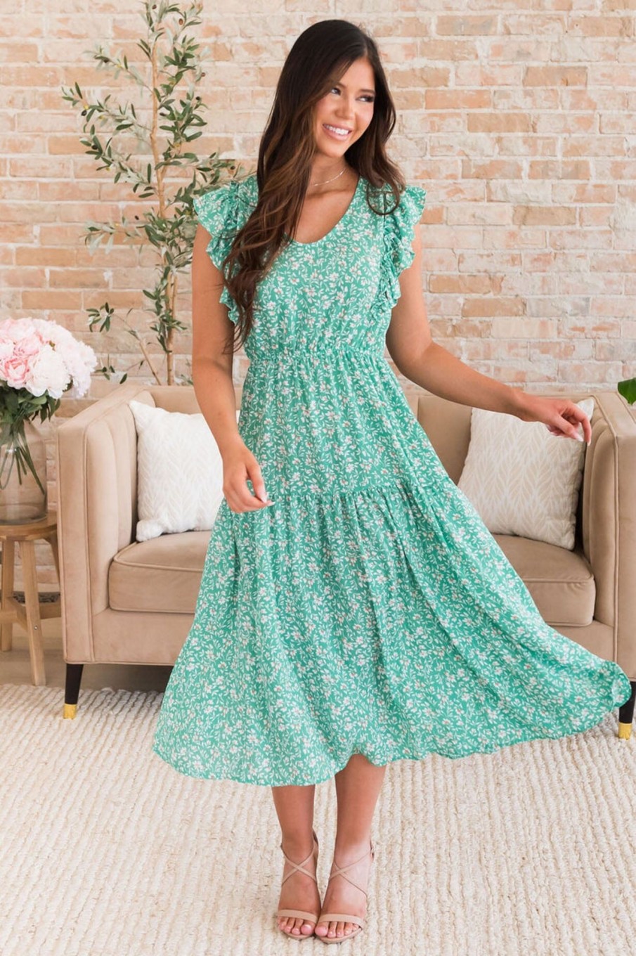 Dresses NeeSee's Dresses | The Teya Green/Ivory Floral