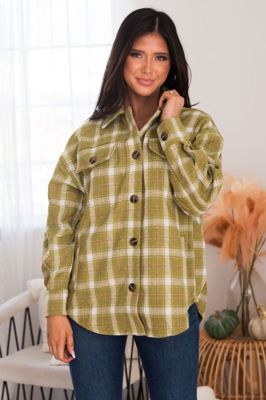 Tops NeeSee's Dresses | Forever Cozy Modest Plaid Jacket Bright Chartreuse