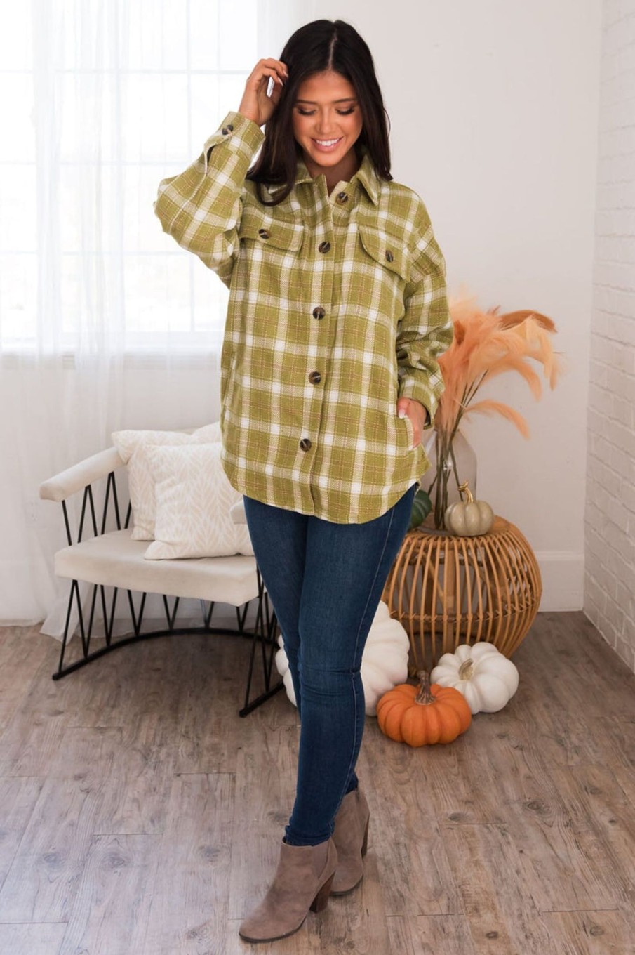 Tops NeeSee's Dresses | Forever Cozy Modest Plaid Jacket Bright Chartreuse