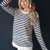 Tops NeeSee's Dresses | Let'S Sail Away Striped Sweater Cream/Navy Striped