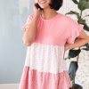 Tops NeeSee's Dresses | Genuine Soul Tiered Color-Block Top Taffy Pink & White