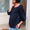 Tops NeeSee's Dresses | Always The Right Time Modest Blouse Navy/White Polka Dot