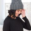 Tops NeeSee's Dresses | Sit By The Fire Cable Knit Pom Pom Beanie Grey