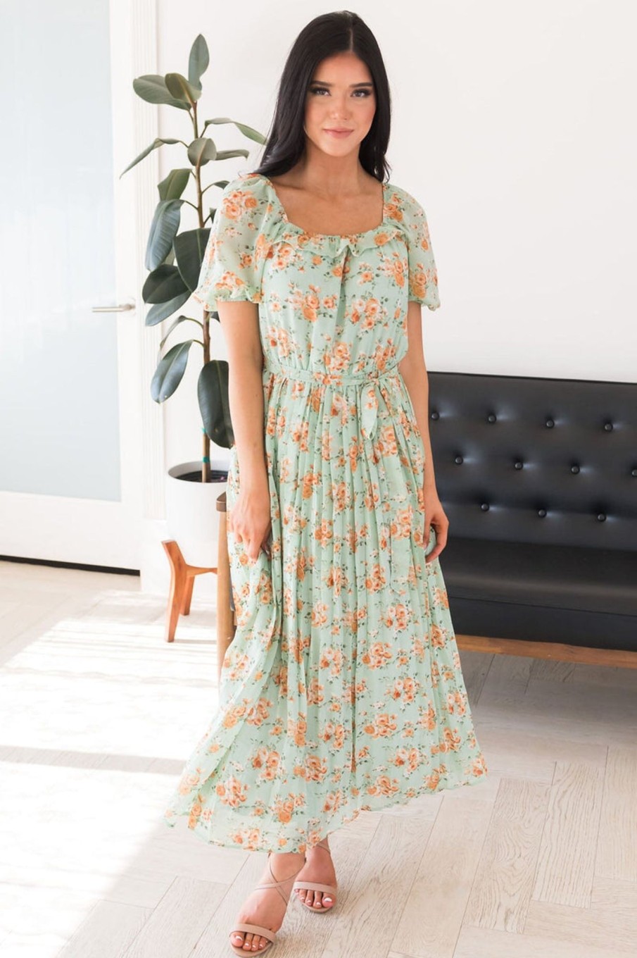 Dresses NeeSee's Dresses | The Breigh Mint/Apricot Floral