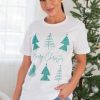 Tops NeeSee's Dresses | Merry Christmas Trees Modest Graphic Tee White