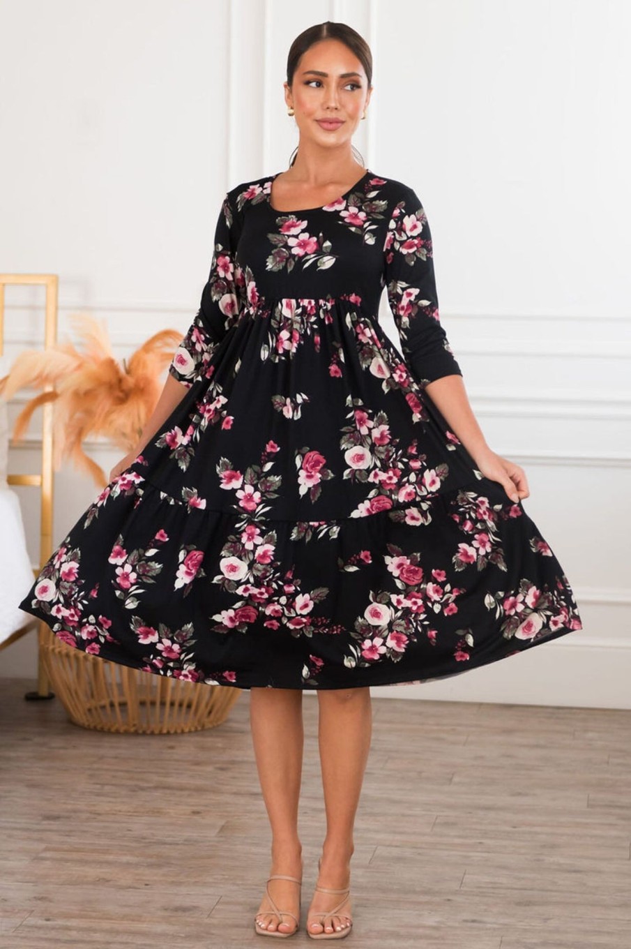 Dresses NeeSee's Dresses | The Aven Black/Mauve Floral