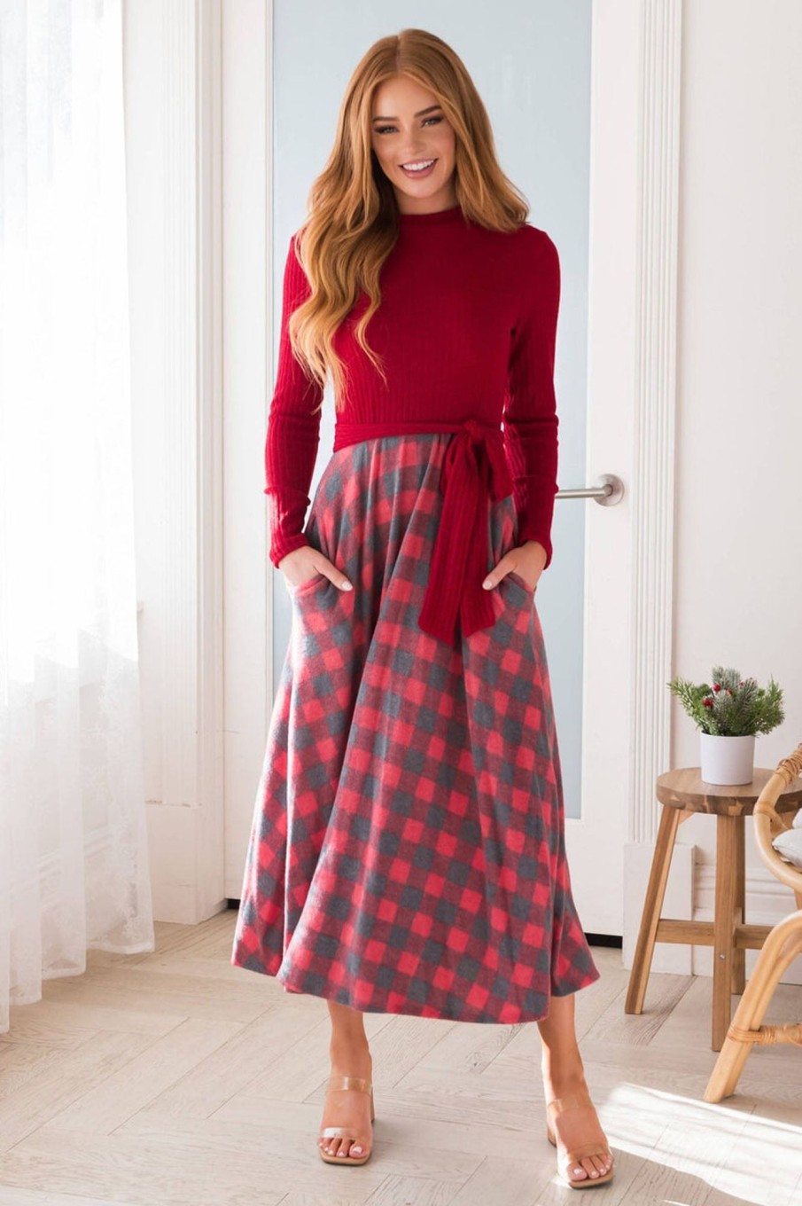 Dresses NeeSee's Dresses | The Ananda Red/Grey Plaid