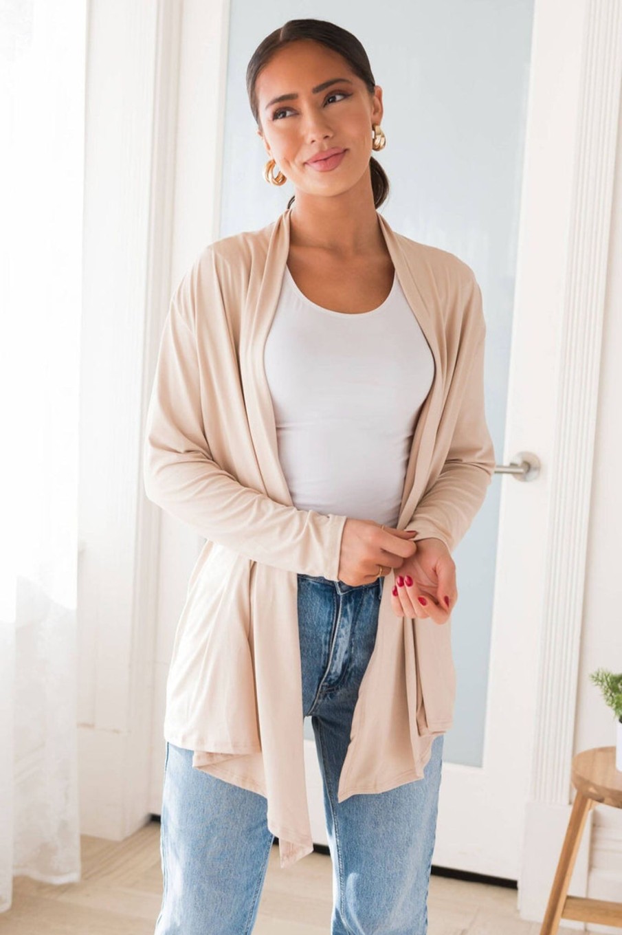 Tops NeeSee's Dresses | Standing Tall Modest Sweater Cardigan Cream