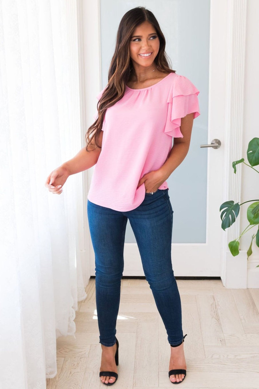 Tops NeeSee's Dresses | Perfect Pick Modest Blouse Pink