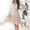 Dresses NeeSee's Dresses | The August Cream/Mustard/Burgundy Ditzy Floral