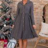 Dresses NeeSee's Dresses | The Laine Charcoal Swiss Dot