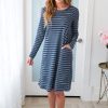 Dresses NeeSee's Dresses | The Teagyn Navy W/ Gray Stripes