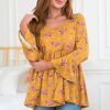 Tops NeeSee's Dresses | Dreams Coming True Modest Top Mustard/Rose Pink Floral