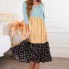 Dresses NeeSee's Dresses | The Arley Sage W/ Mustard/Black Floral