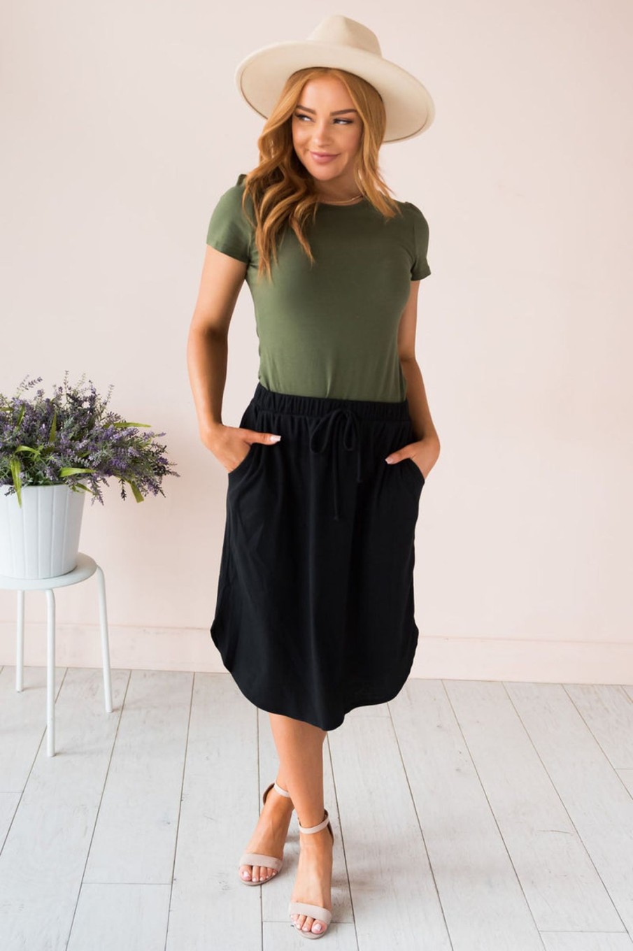 Skirts NeeSee's Dresses | Well Wishes Modest Ribbed Jersey Skirt Ribbed Black