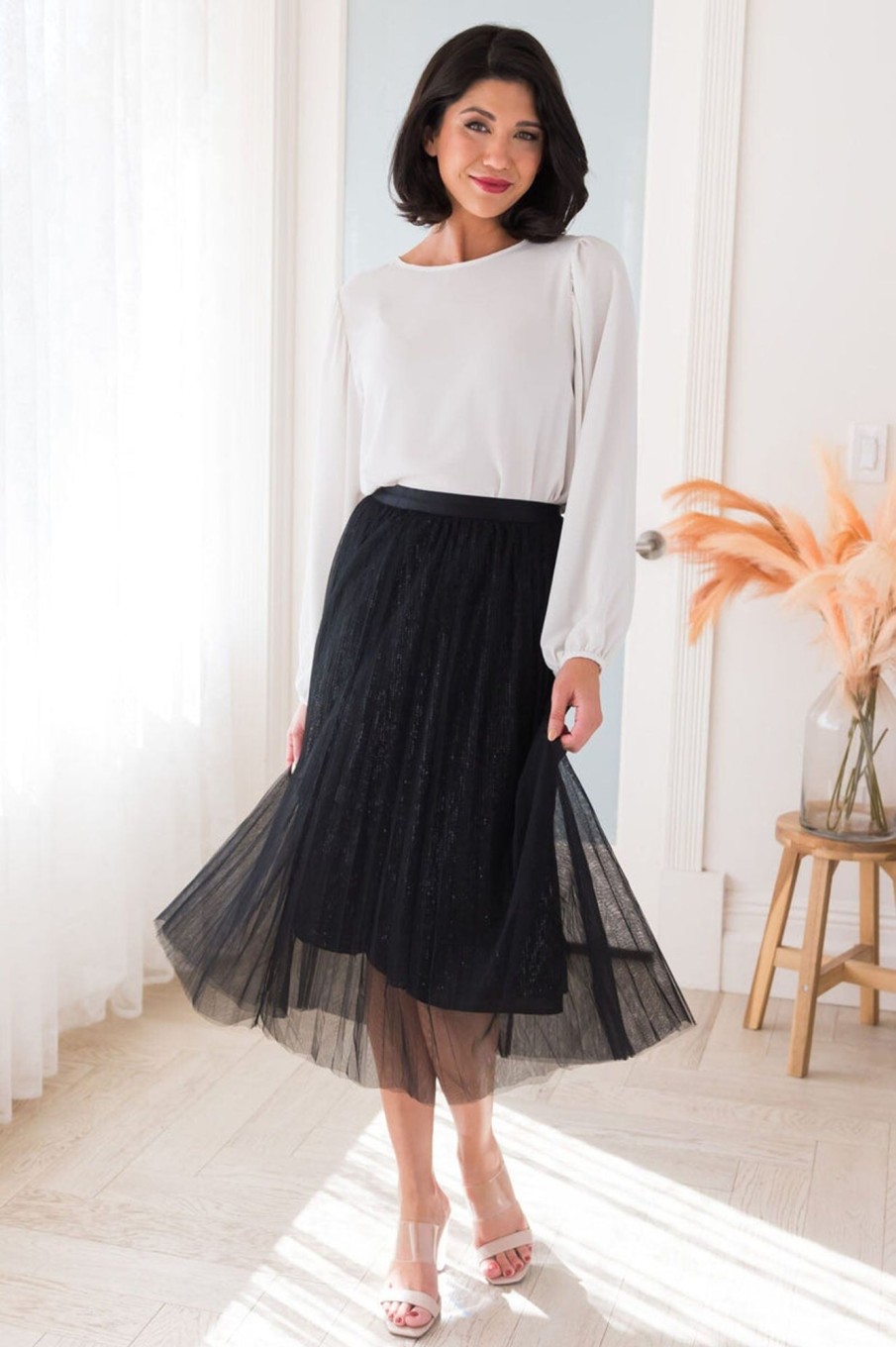 Skirts NeeSee's Dresses | Bold & Beautiful Modest Tulle Skirt Black Sequin/Tulle