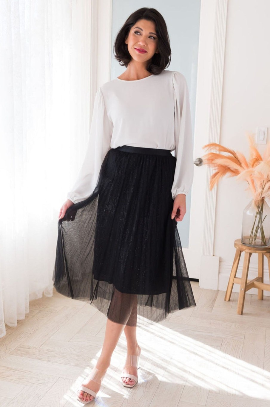 Skirts NeeSee's Dresses | Bold & Beautiful Modest Tulle Skirt Black Sequin/Tulle