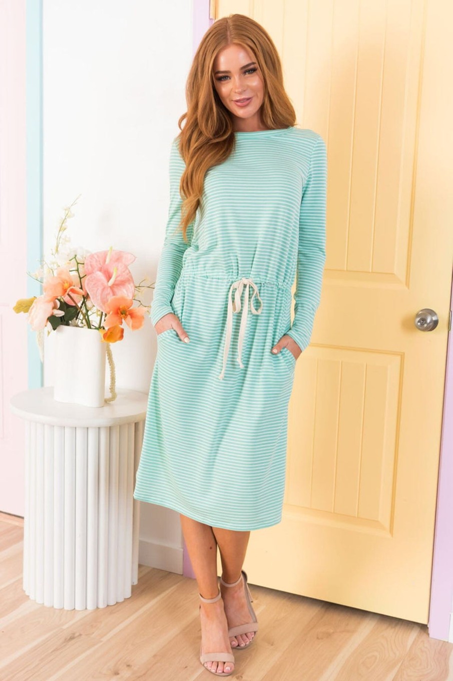 Dresses NeeSee's Dresses | The Hailee Mint/Ivory Stripes