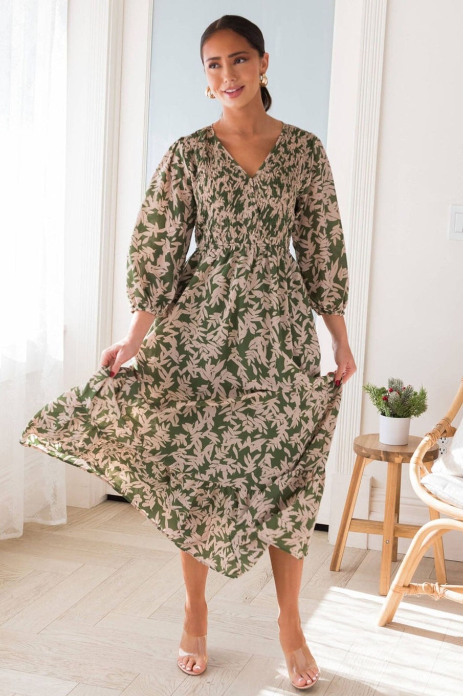 Dresses NeeSee's Dresses | The Marea Green/Taupe