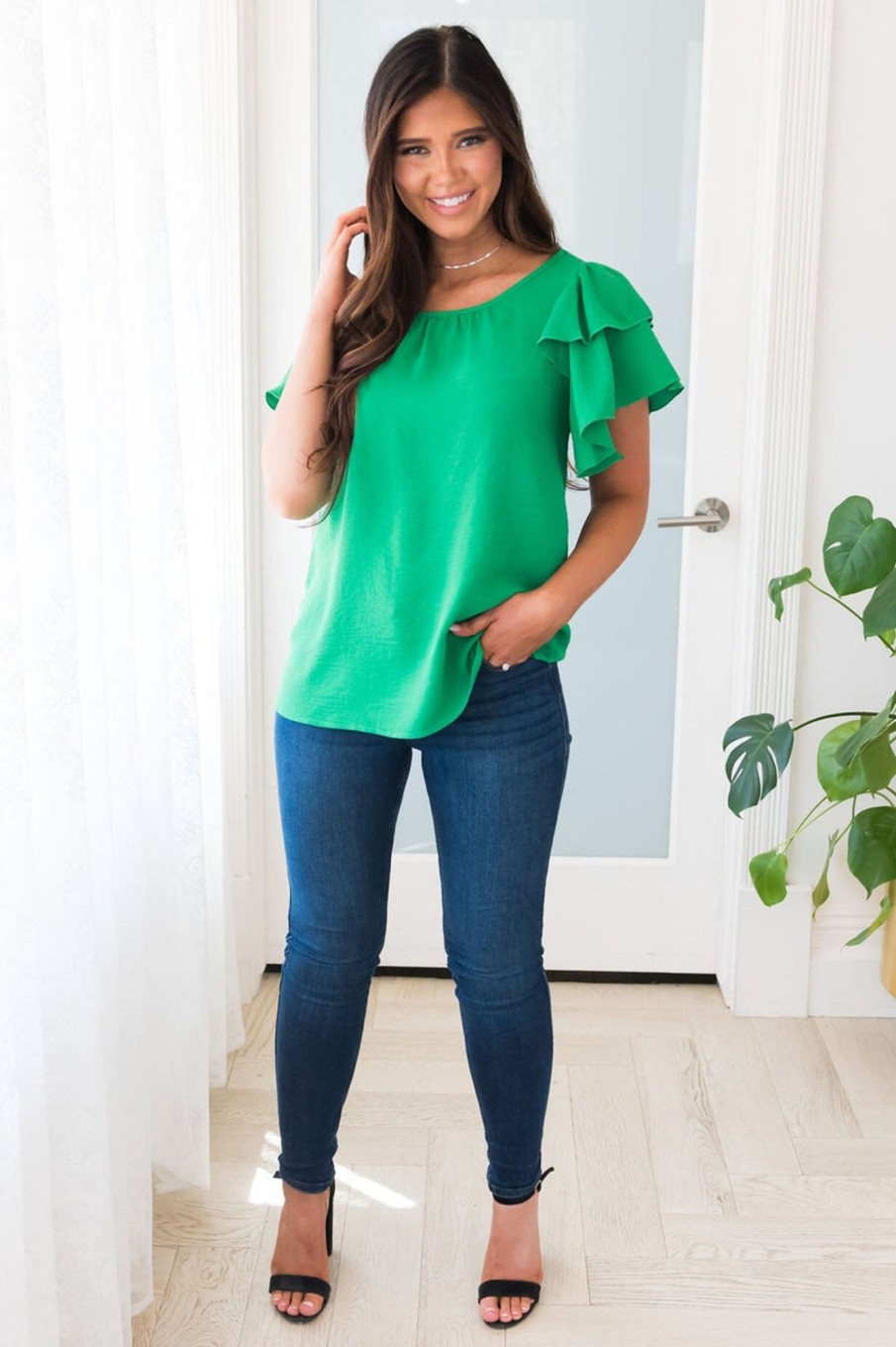 Tops NeeSee's Dresses | Perfect Pick Modest Blouse Kelly Green