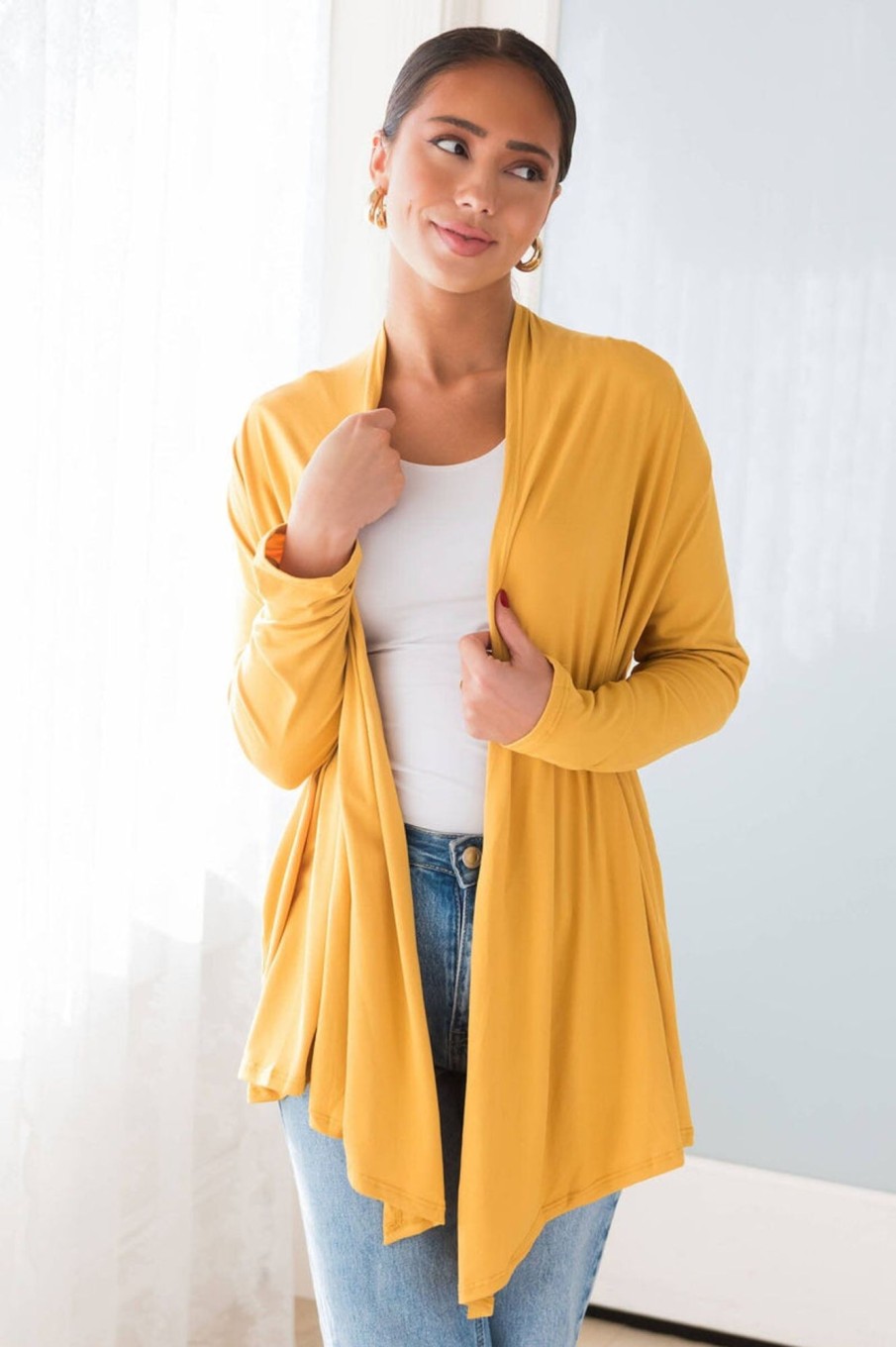 Tops NeeSee's Dresses | Standing Tall Modest Sweater Cardigan Mustard