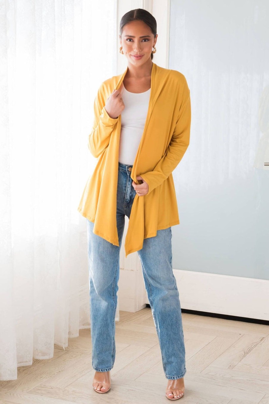 Tops NeeSee's Dresses | Standing Tall Modest Sweater Cardigan Mustard