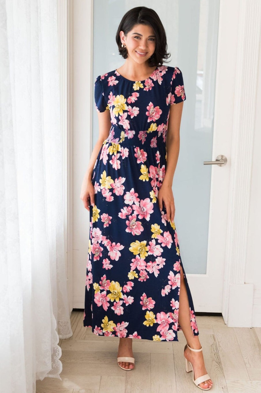 Dresses NeeSee's Dresses | The Caitriona Navy/Pink/Mustard Floral