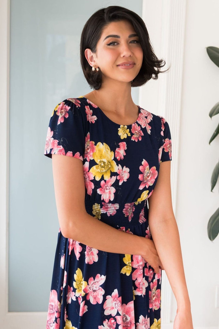 Dresses NeeSee's Dresses | The Caitriona Navy/Pink/Mustard Floral