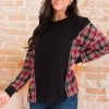 Tops NeeSee's Dresses | Plaid Makes It Complete Modest Sweater Black/Burgundy/Cream Plaid