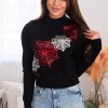 Tops NeeSee's Dresses | Sequin Web Modest Sweatshirt Black/Red/Silver