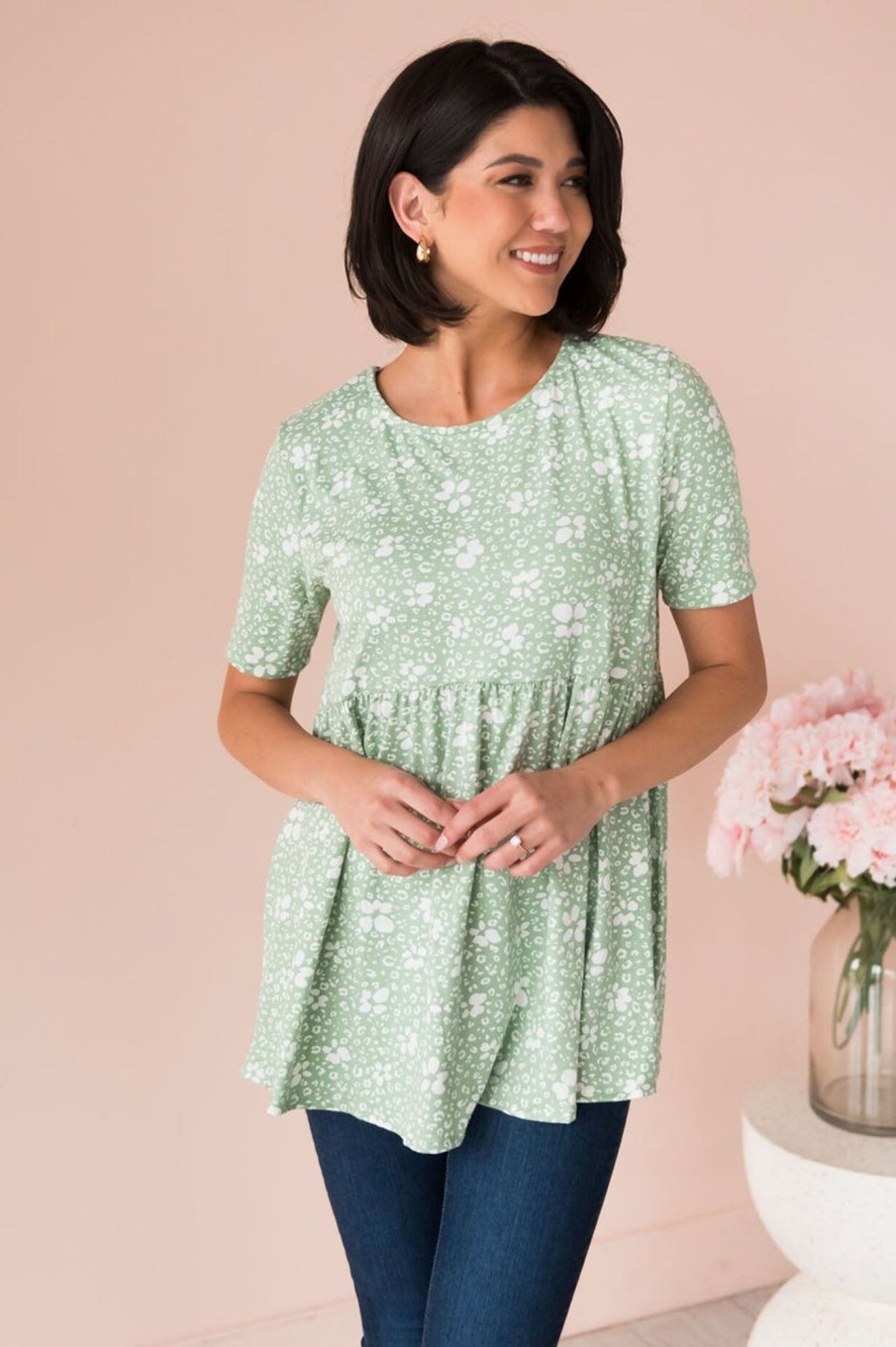 Tops NeeSee's Dresses | Good To Be Me Modest Top Sage/White