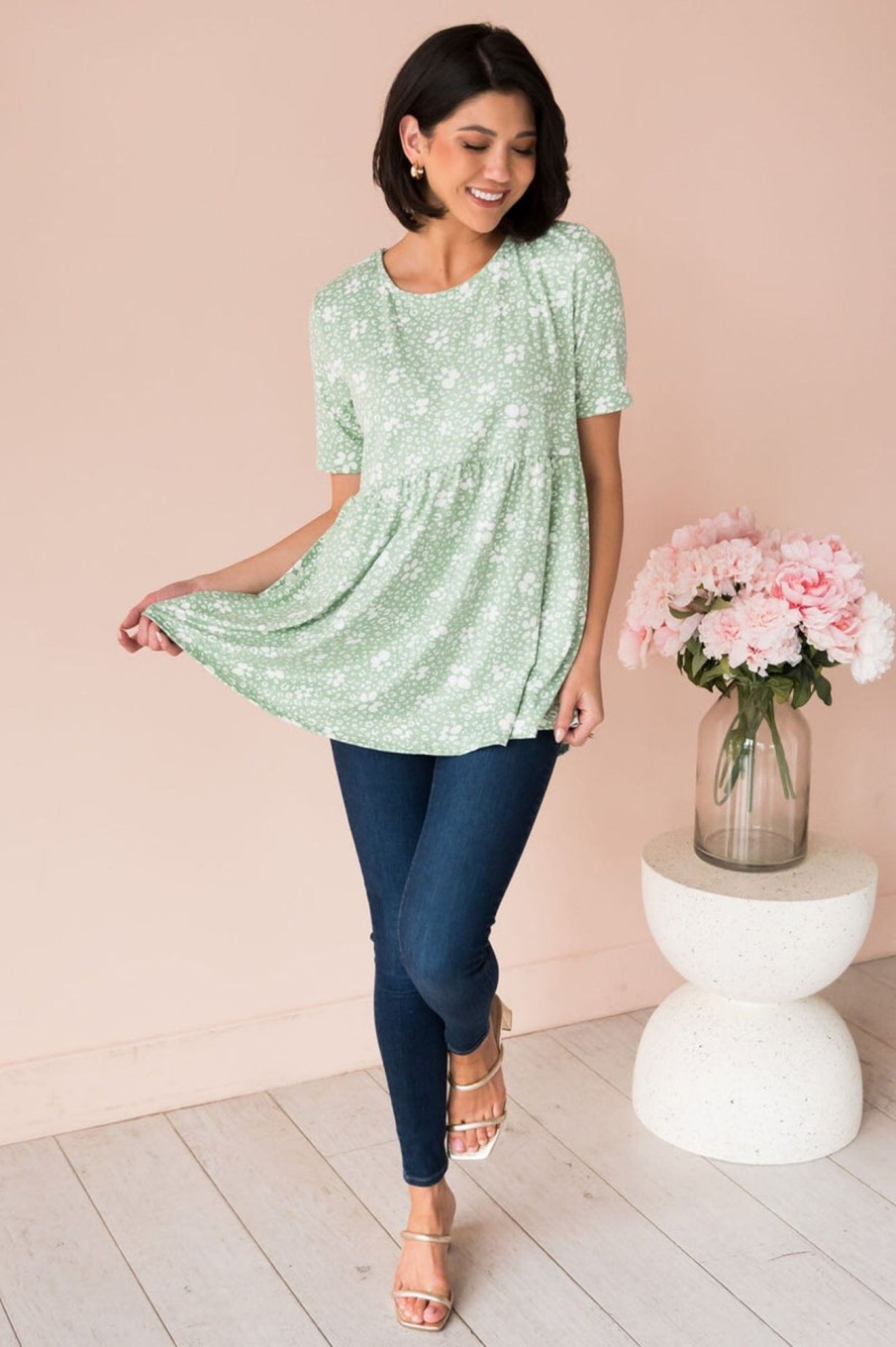 Tops NeeSee's Dresses | Good To Be Me Modest Top Sage/White