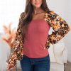 Tops NeeSee's Dresses | First Comes Love Modest Floral Sleeve Top Marsala/Floral