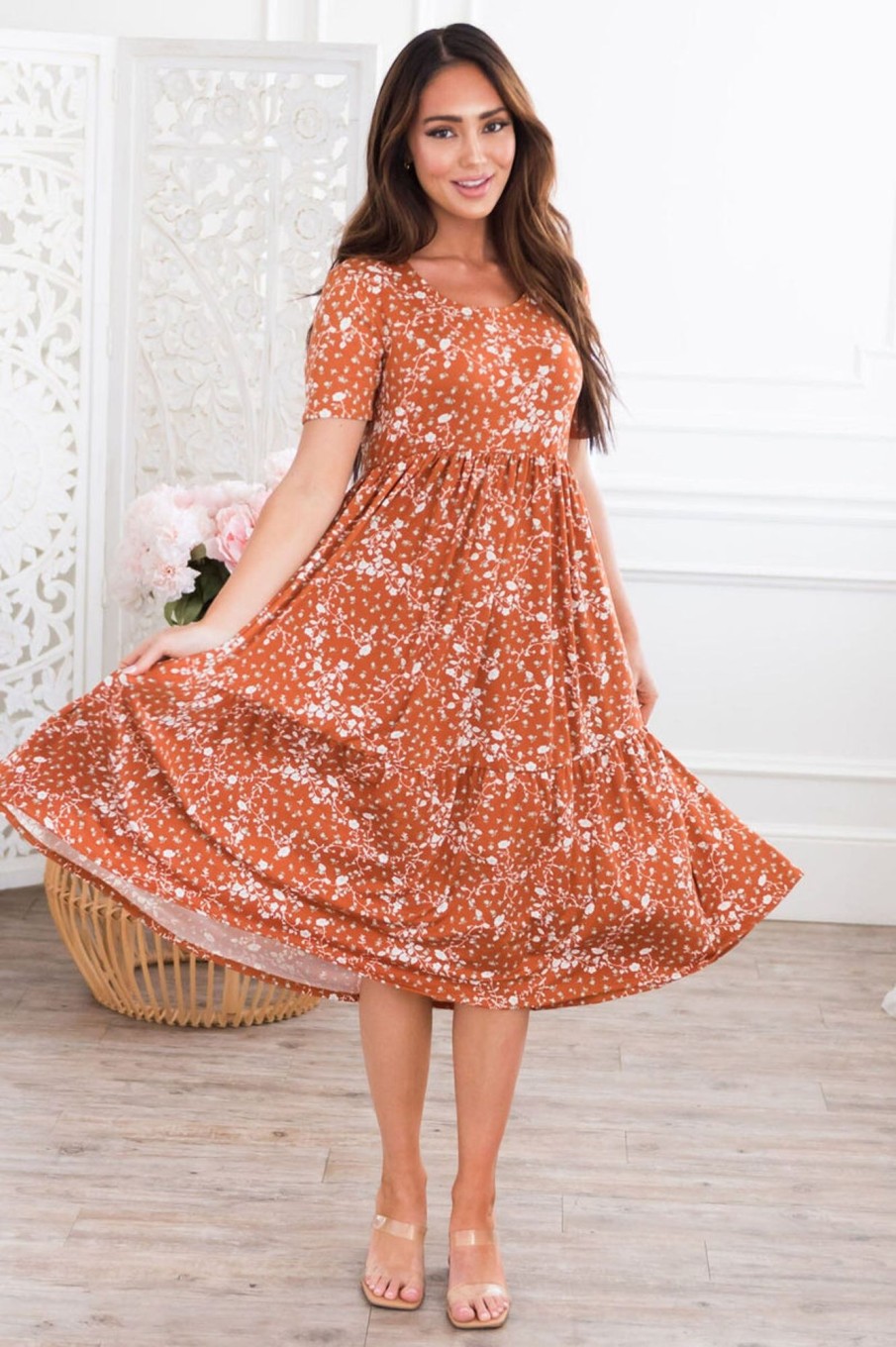 Dresses NeeSee's Dresses | The Larissa Rust/Ivory/Sage Floral