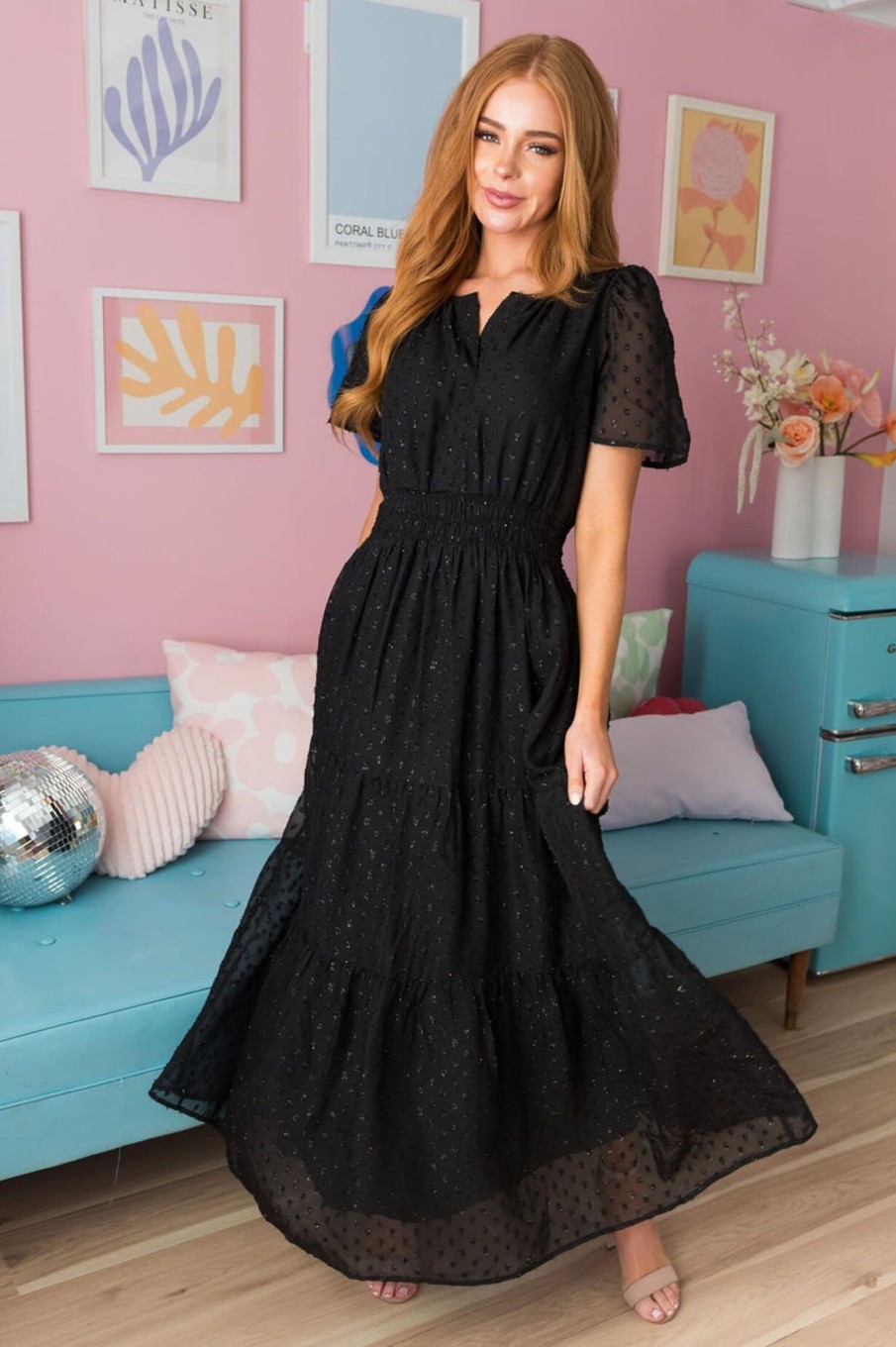 Dresses NeeSee's Dresses | The Cataleya Black/Shimmer Dot